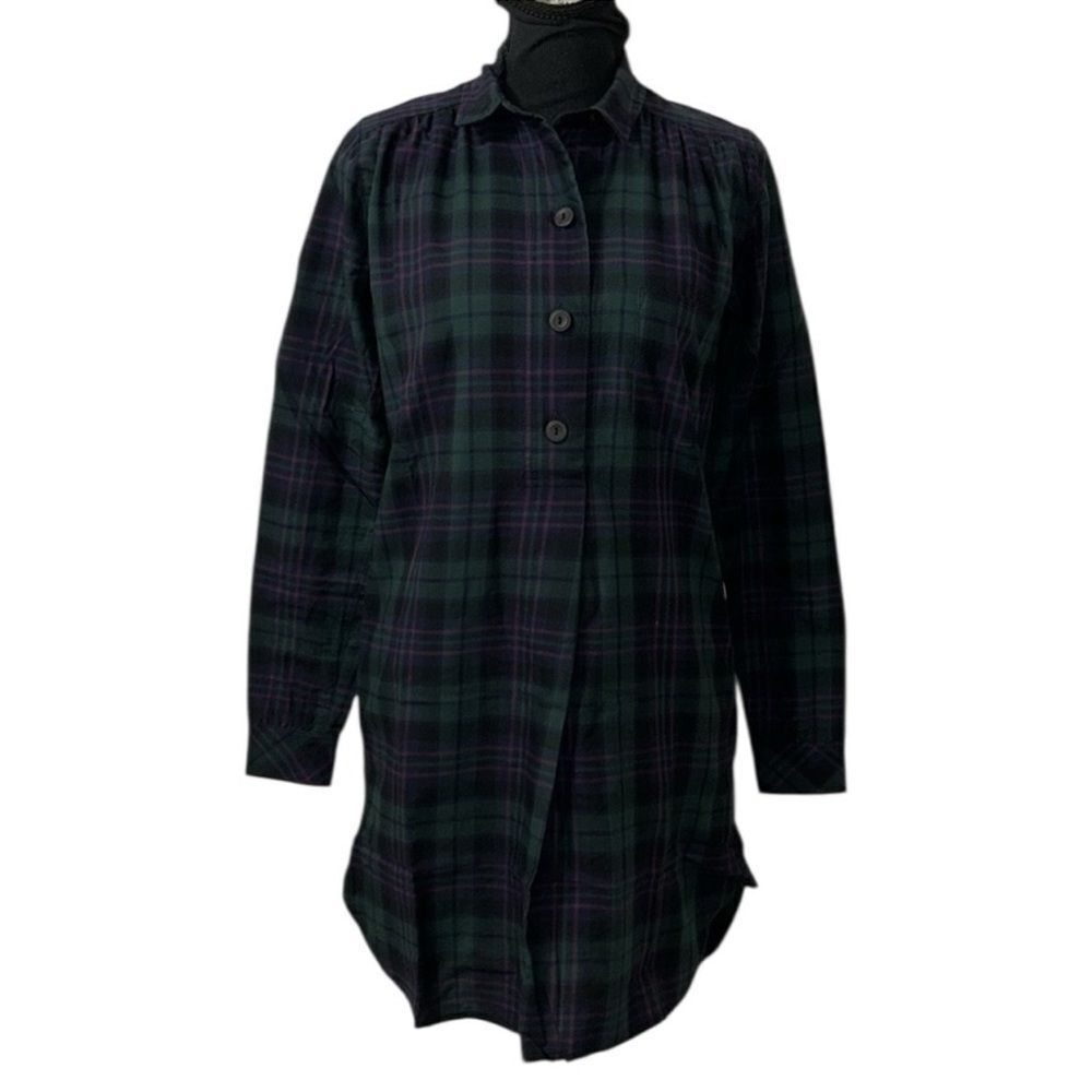 Harshman Plaid Green & Purple Cotton Plaid Shirt Oversized Tunic(Size Medium) - Picture 2 of 11